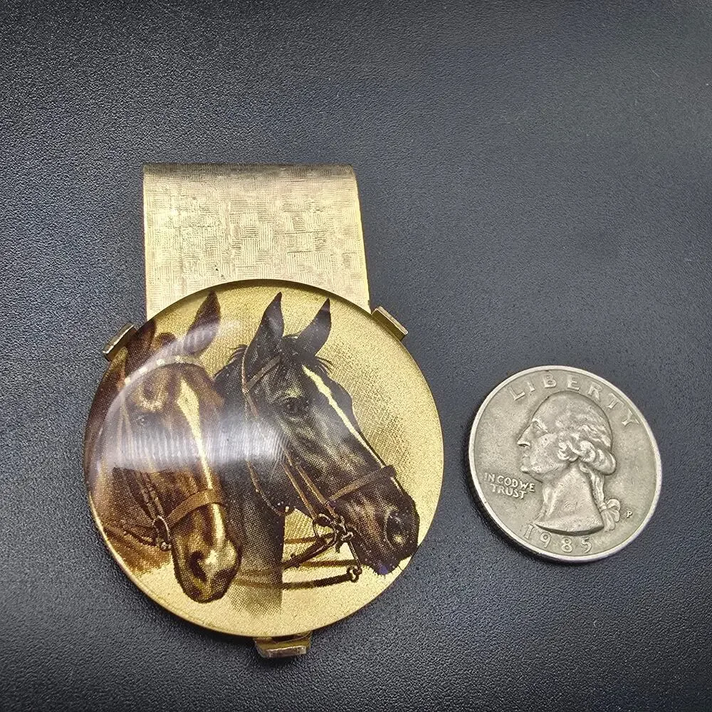 Vintage Equestrian Horse Themed Money Clip Gold Tone Western #3